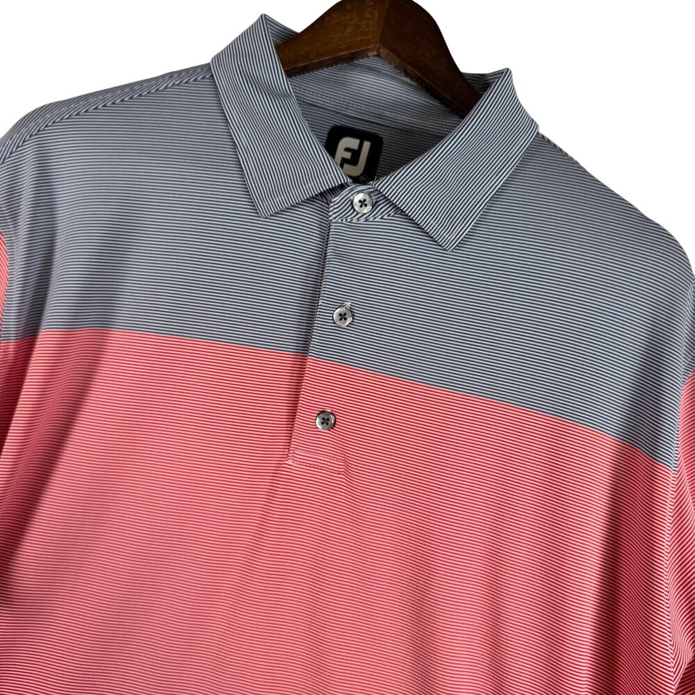 FootJoy FJ Men’s XL Lisle End On End Polo Red Blue Performance New Bern Golf EUC